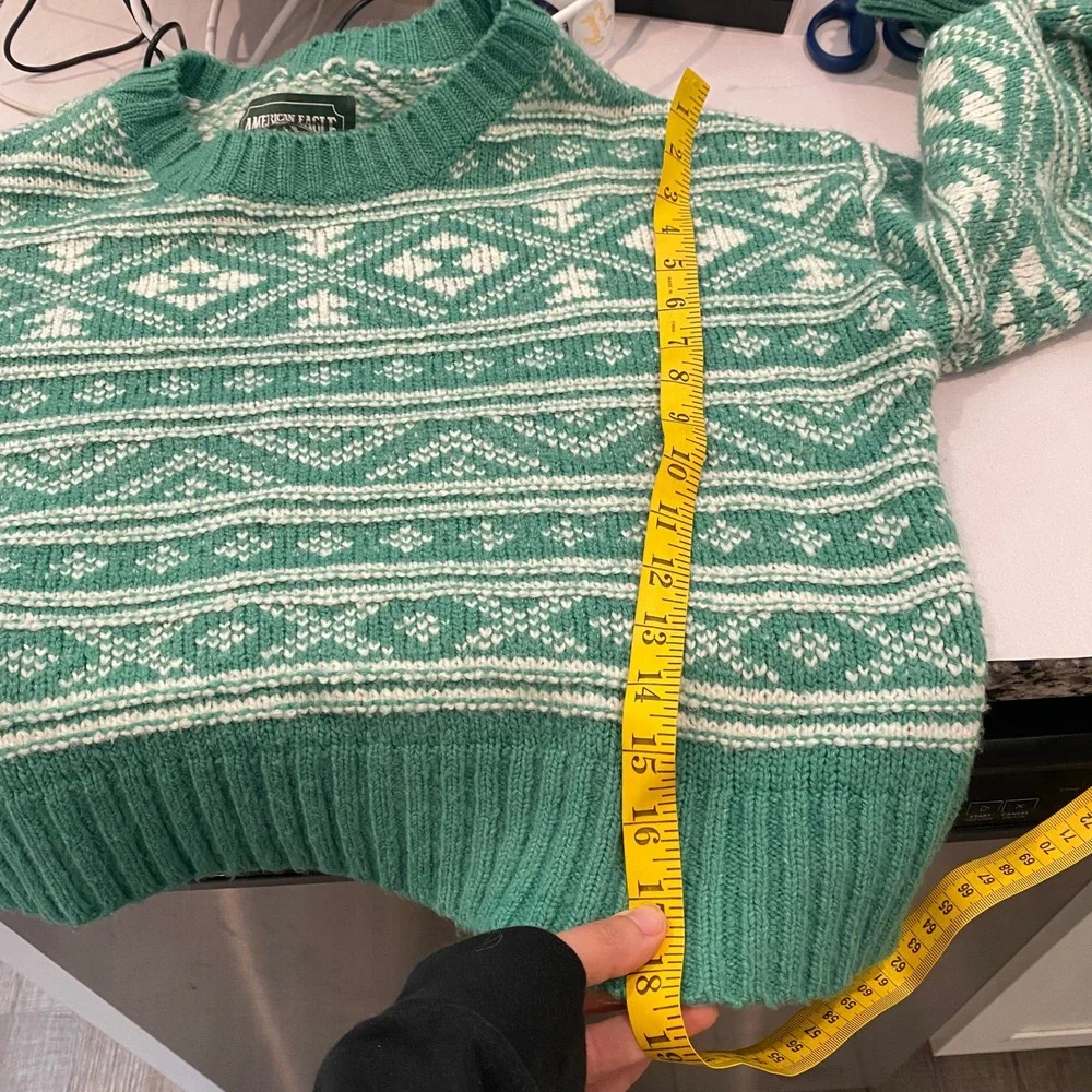 American Eagle Fair Isle Snowdrift Green And WhiteSweater